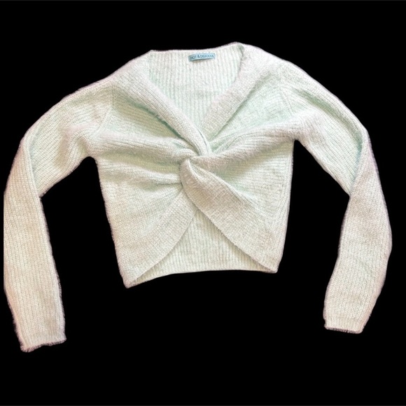 Mint wool plush cross cross cropped fall sweater - Picture 1 of 2
